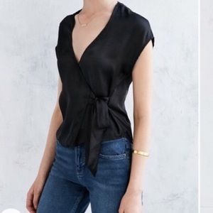 Urban Outfitters Black Silky Wrap Blouse